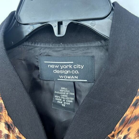 New York City Design Co Silk Satin Leopard Print Jacket Zip Up Brown Size 1X - Picture 9 of 9